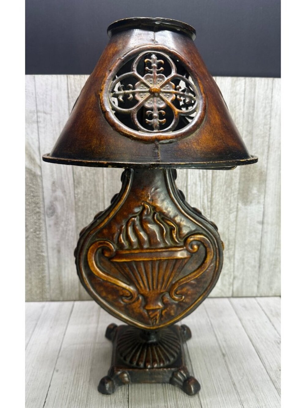 Vtg Metal Brown Candle Holder Votive Lamp 16.5" Tall Unique Espresso Vibe